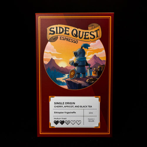 Side Quest Single Origin. A medium roast with cherry, apricot and black tea tasting notes. 

