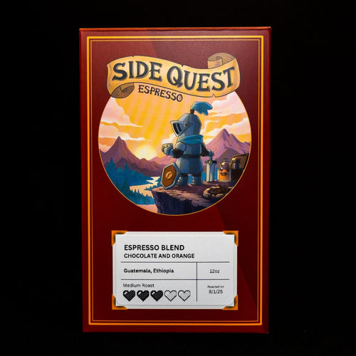Side Quest Espresso Blend. Medium roast with chocolate and orange tasting notes. ]